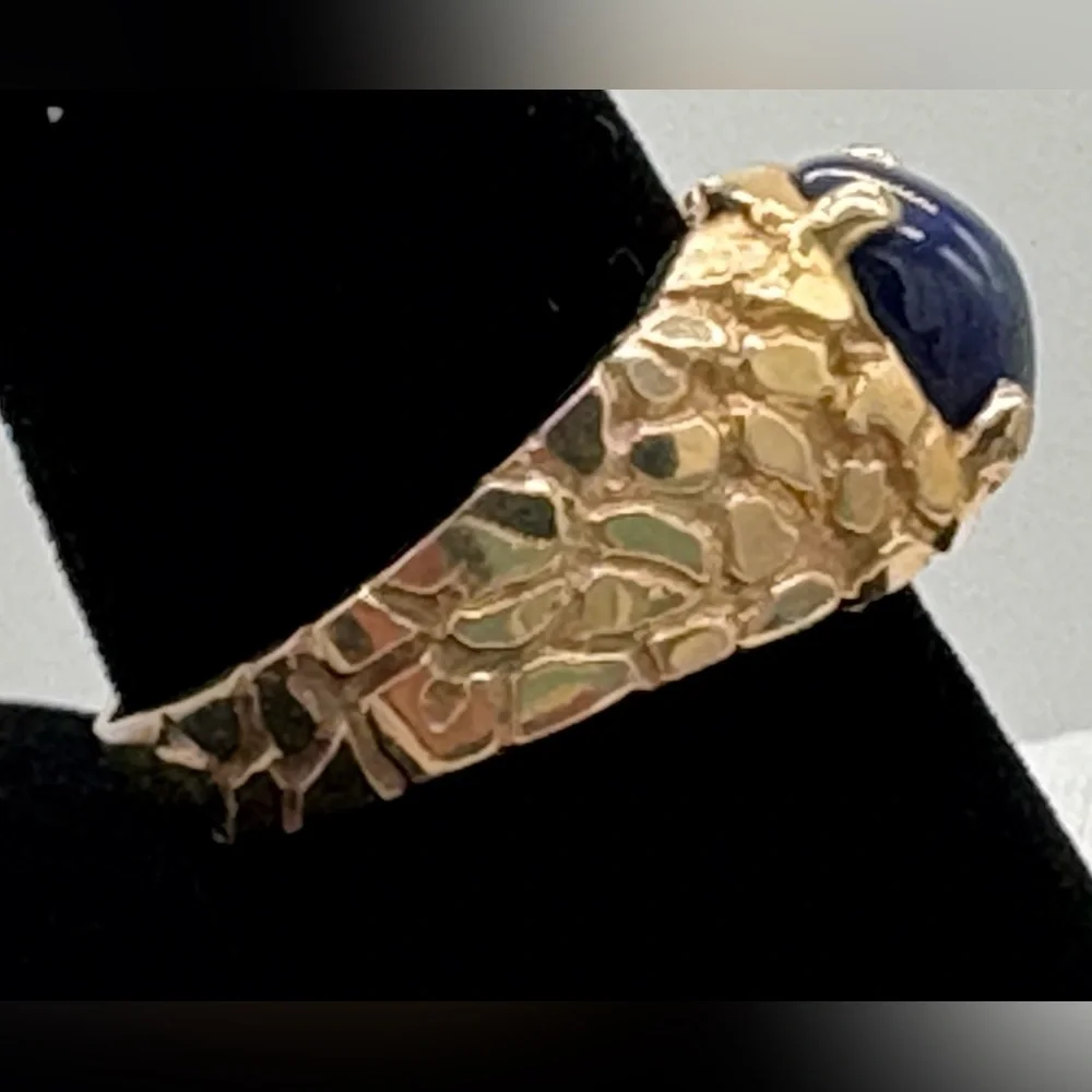 14k Gold Nugget Design Blue Prong Set Stone - Picture 4 of 15